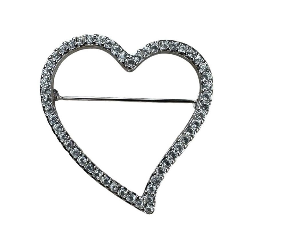 Vintage Swarovski Rhinestone Heart Pin Brooch 1.5" Signed (Swan Mark)
